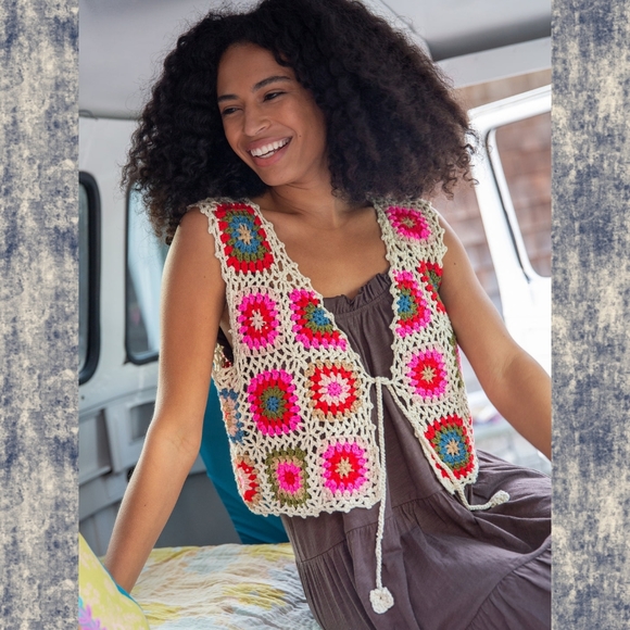 🌈 Granny Square crochet vest top by Natural Life free spirit boho hippie people - Picture 4 of 4